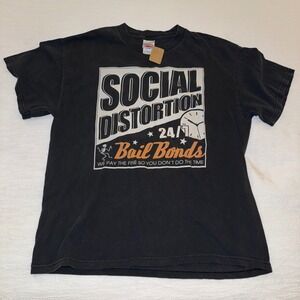 Social Distortion Bail‎ Bonds Graphic T Shirt Mens Size L Black Band Tee